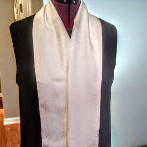 Basha Ivory Silk Jacquard Oblong Fringed Scarf